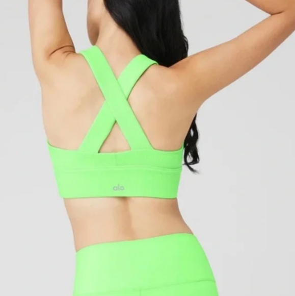 ALO Emulate Sports Bra Green Glow Size L - Picture 2 of 4
